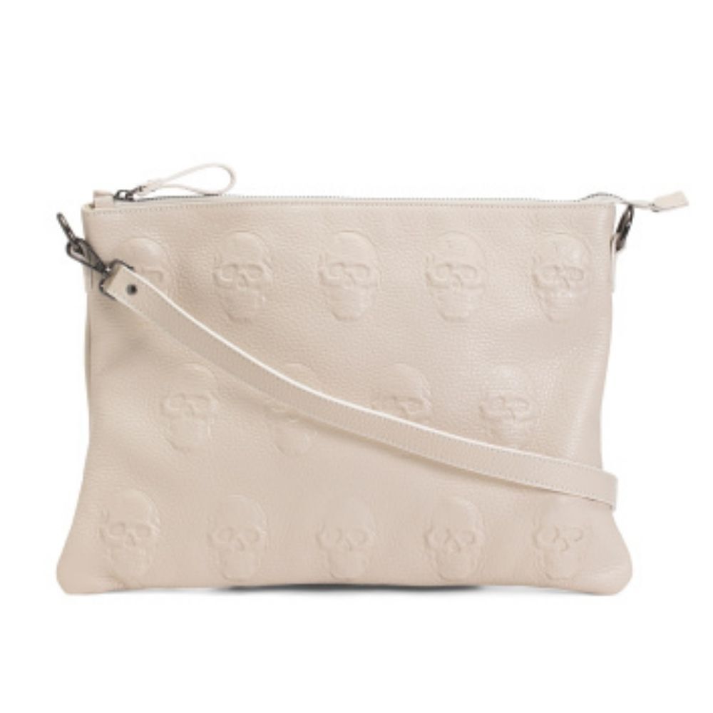 NEW IO Pelle Leather Skull Crossbody Handbag